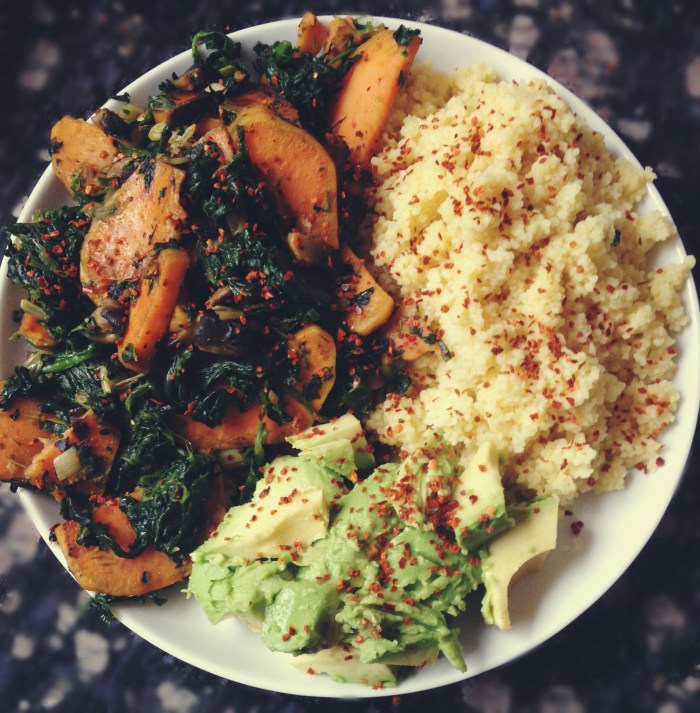 süsskartoffel-spinat Pfanne m. Couscous